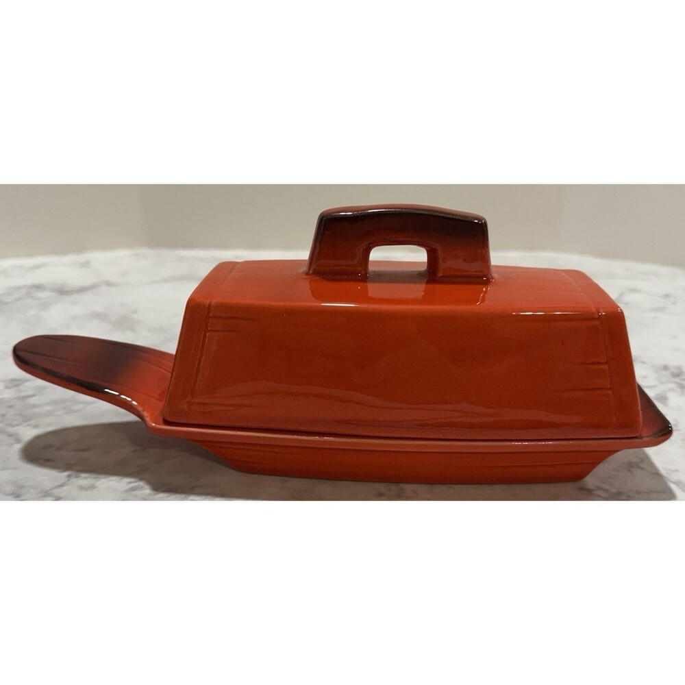 Vintage Metlox Poppytrail Vernon Red Rooster Butter Dish and Lid
